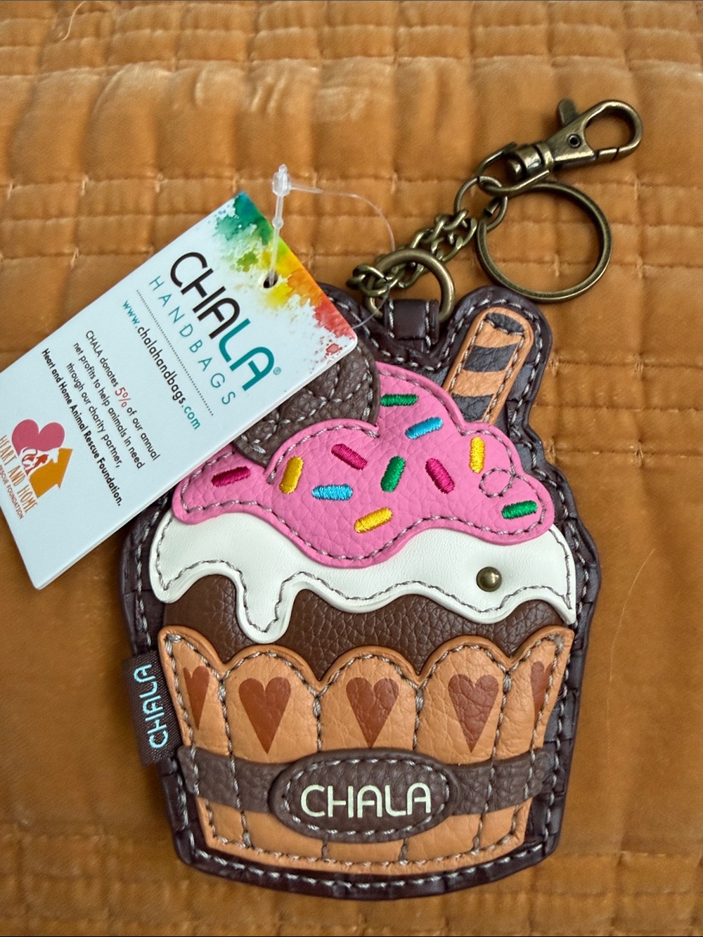 Chala Pink Brown Ice Cream Cup Keychain Wallet with Sprinkles
